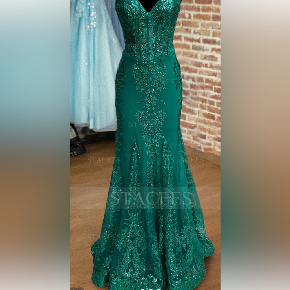 green mermaid dress with glitter and sparkles